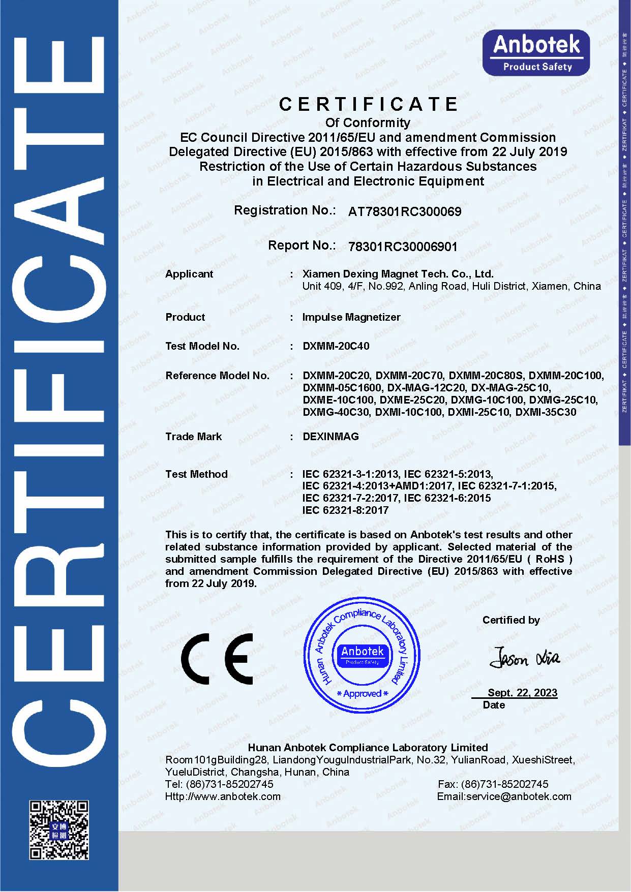 Restriction of the Use of Certain Hazardous Substances in Electrical and Electronic Equipment Restriction of the Use of Certain Hazardous Substances in Electrical and Electronic Equipment
